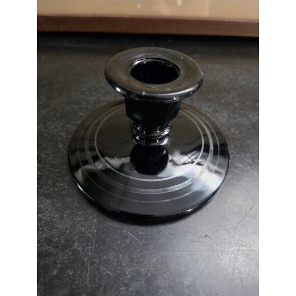 L.E. Smith Black Amethyst Glass Candlestick Holder 2.25" Taper Candle Holder - Picture 2 of 7